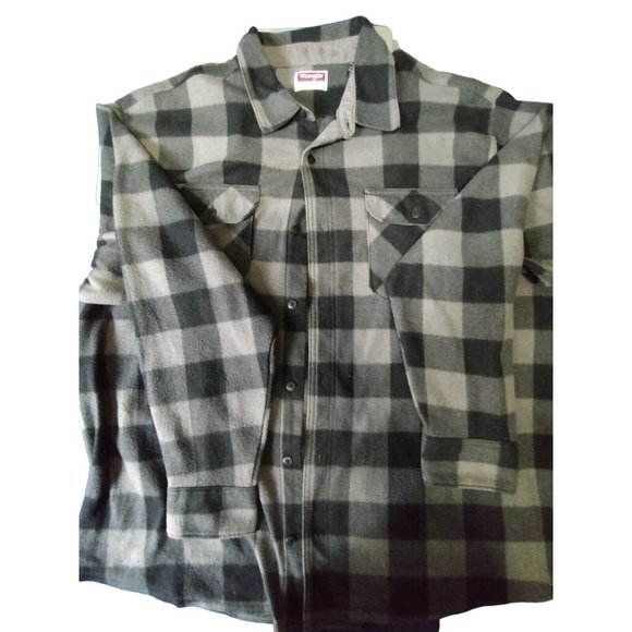 Wrangler® Men's‎ Long Sleeve Heavyweight Fleece Shirt | Gray Black Plaid 2XL - Picture 1 of 3